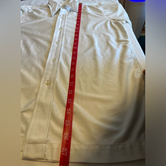 Saks Fifth Avenue Vintage Disco Era white stretch polyester button down shirt - Picture 4 of 10